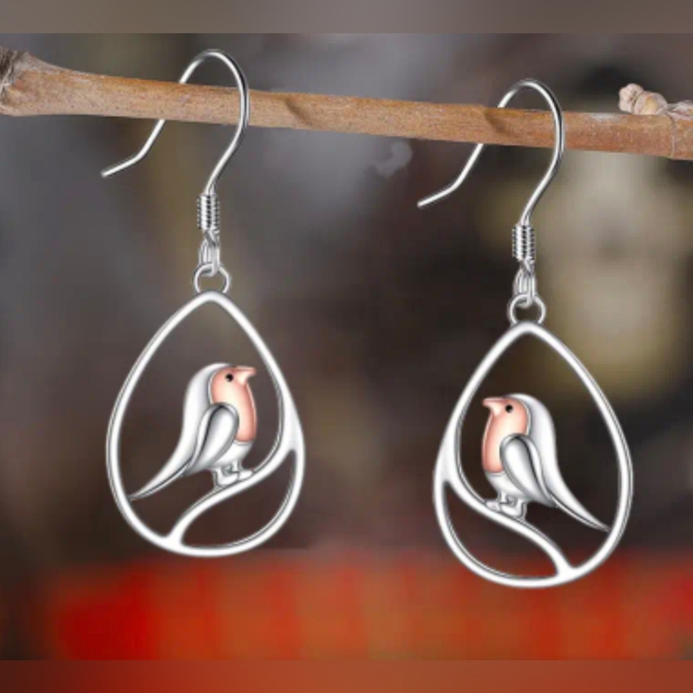 Earrings--Silvery Bird Dangle
